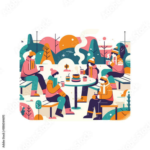 cozy winter moment people with hot beverages flat people and lifestyle icon
