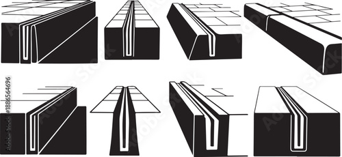 Various 3D rectangular block shapes and angles illustration set