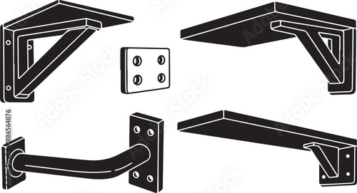 Various types of metal wall brackets and mounts