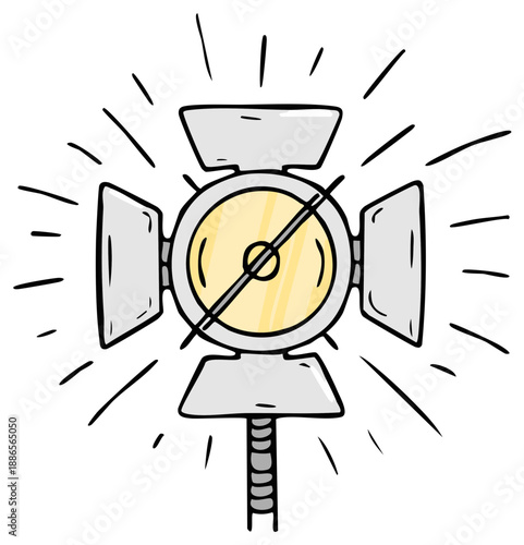 Studio Light Cartoon Illustration, Lighting Equipment with Adjustable Barn Doors