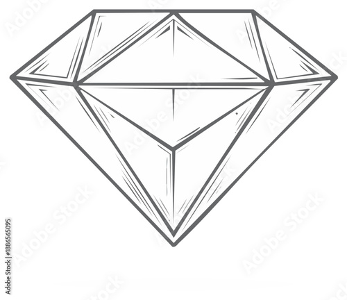 Stylized Diamond Illustration Gray Lineart Geometric Shape Gemstone Decorative Element for Luxury Design Projects and Print Media
