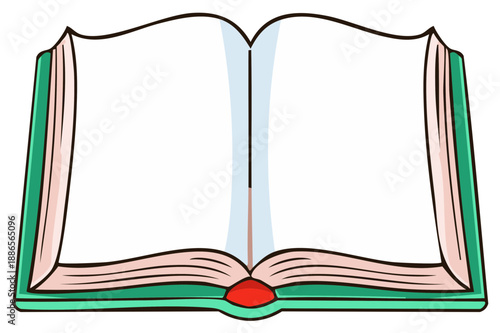Vibrantly colored cartoon style open book with blank white pages for text illustration