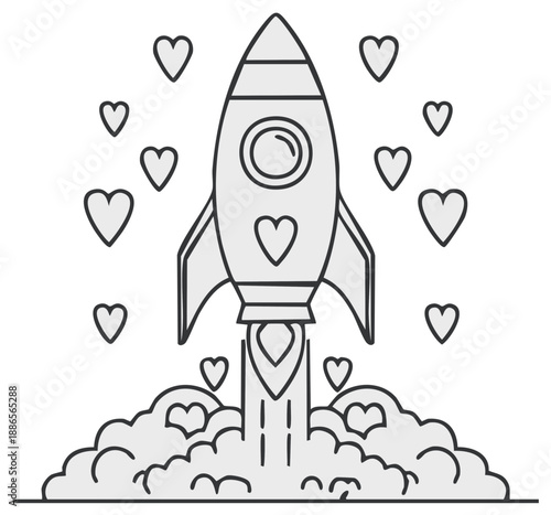 Rocket Launch with Hearts and Smoke Trails