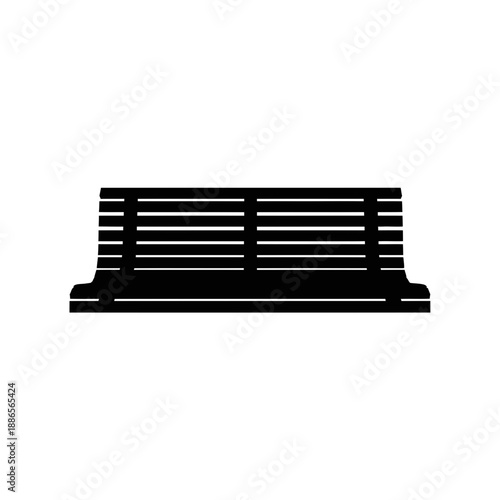 Park Bench Wooden Slats Silhouette Outdoor Furniture Vector Icon Isolated on White Background City Decor