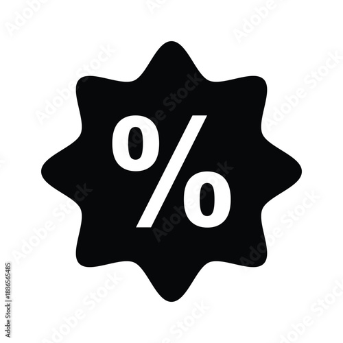 A black starburst icon with a white percent sign on a clean white background