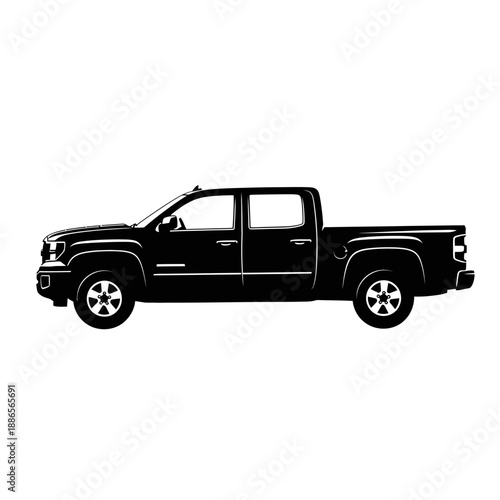 Pickup Truck Silhouette Transport Cargo Vehicle Vector Icon Isolated on White Background Delivery Auto