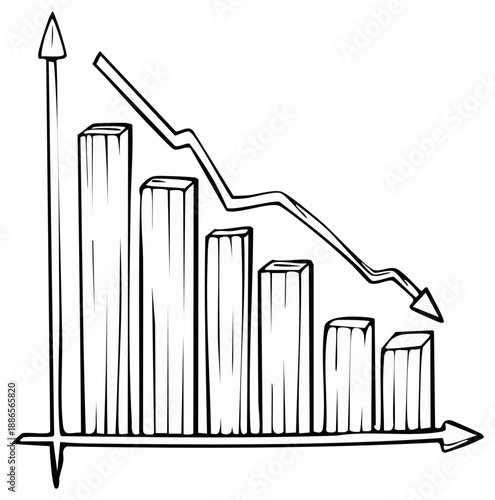 Wallpaper Mural Falling Bar Graph with Arrow Depicting Downturn Trend in White Isolated Background Torontodigital.ca
