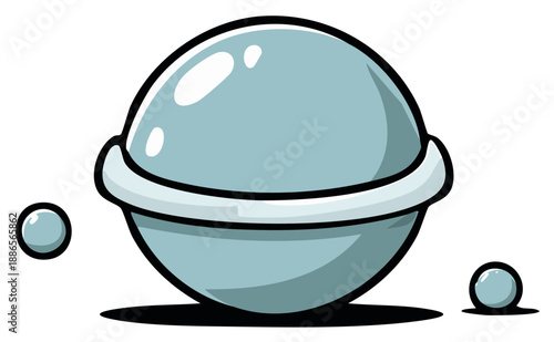 Wallpaper Mural Flying saucer cartoon drawing with small spheres, extraterrestrial vector, spaceship graphic, light blue color scheme Torontodigital.ca