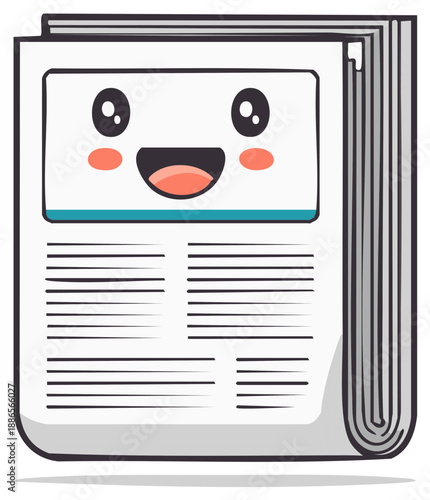 Cartoon newspaper with happy face vector illustration for editorial design