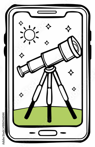 Wallpaper Mural Telescope Viewing Stars and Sun in a Mobile Phone Screen Digital Illustration Torontodigital.ca