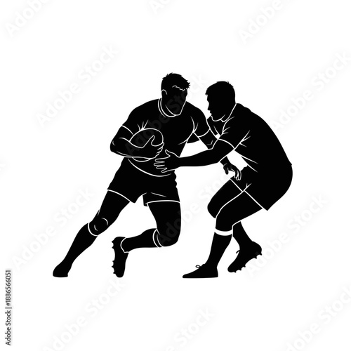 Rugby Player Tackling Silhouette Contact Sport Vector Icon Isolated on White Background Game Action