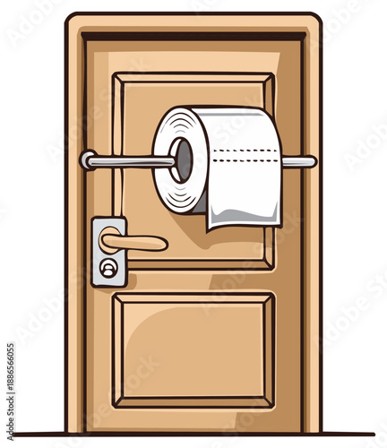 Wallpaper Mural Cartoon Door with Toilet Paper Roll, Bathroom Humor Illustration Torontodigital.ca