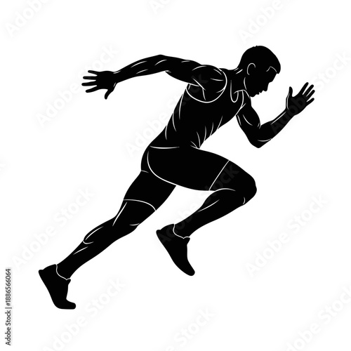 Sprinting Runner Silhouette Side View Athlete Vector Icon Isolated on White Background Track and Field