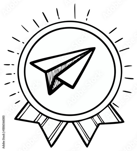 Wallpaper Mural Hand drawn medal with paper airplane inside a circle and ribbons below Torontodigital.ca