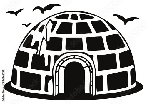 Wallpaper Mural Black and white illustration of an igloo and flying birds Torontodigital.ca