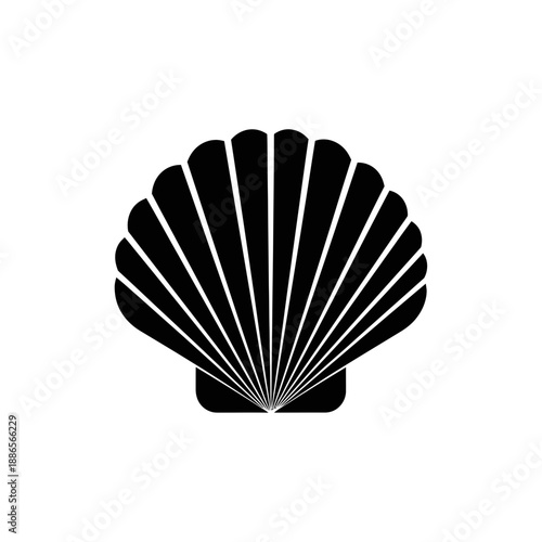 Scallop Shell Fan Shape Silhouette Sea Life Vector Icon Isolated on White Background Ocean Beach Art