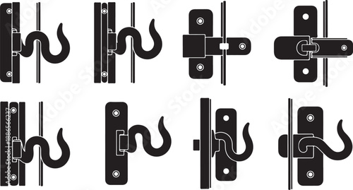 Various types of door latches and locks illustrated
