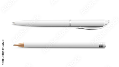 White 3D realistic pen and pencil