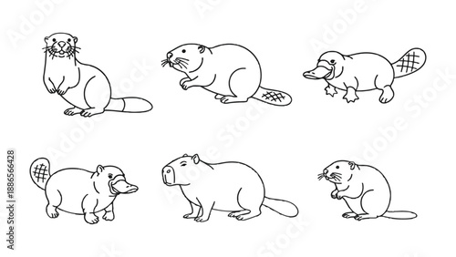 Line-Art animal collection: A collection of diverse animals is portrayed using elegant line art. This simple, monochrome aesthetic highlights each animal's unique silhouette.