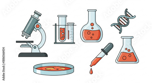 Lab equipment and dna symbol for science and research concept