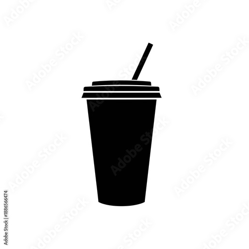 Soda Cup with Straw Silhouette Soft Drink Vector Icon Isolated on White Background Fast Food Beverage