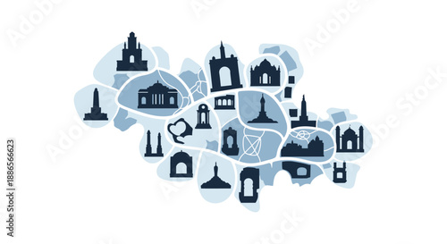 Stylized city map with historical landmarks and monuments vector