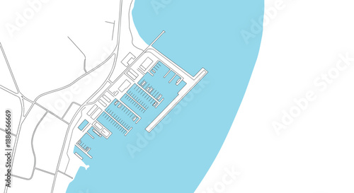 Harbor marina map with docks piers and water coastline vector