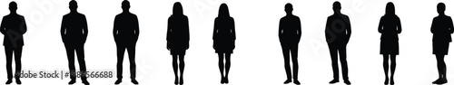 Silhouette, diverse group, people, standing, unity, diversity, inclusion, black figures, white background, equality, community, anonymous, row, fashion, individuality, human shapes,