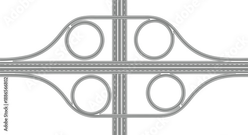 Highway interchange cloverleaf junction road map top view vector