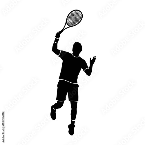 Tennis Player Serving Silhouette Racket Sport Vector Icon Isolated on White Background Match Action