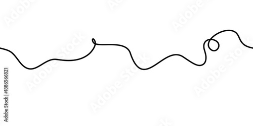 Decorative seamless cable squiggle line, black curvy wavy curve loop drawing. This seamless cable squiggle line feels organic.