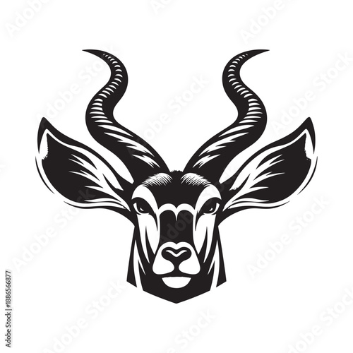 Stylish black and white illustration of antelope head