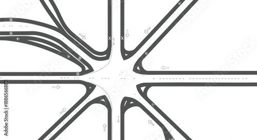 Complex highway interchange road map vector top view plan