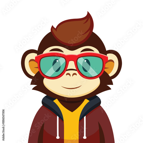 Cool monkey with glasses on white background