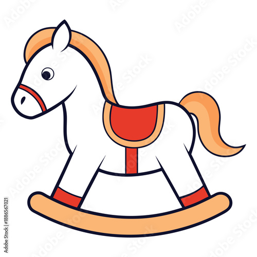 Classic white rocking horse toy on white background