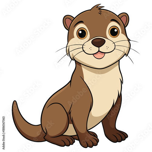 Cute Cartoon Otter isolated on white background