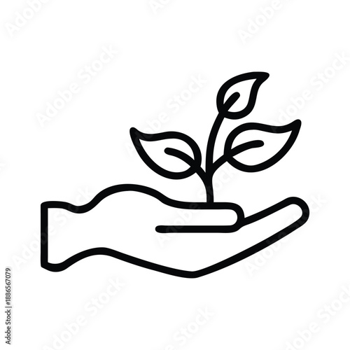 Hand Holding a Sprout, Symbol of Growth and Renewal Icon on White Background