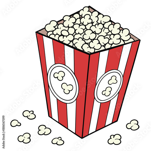 Popcorn box with popcorn on white background