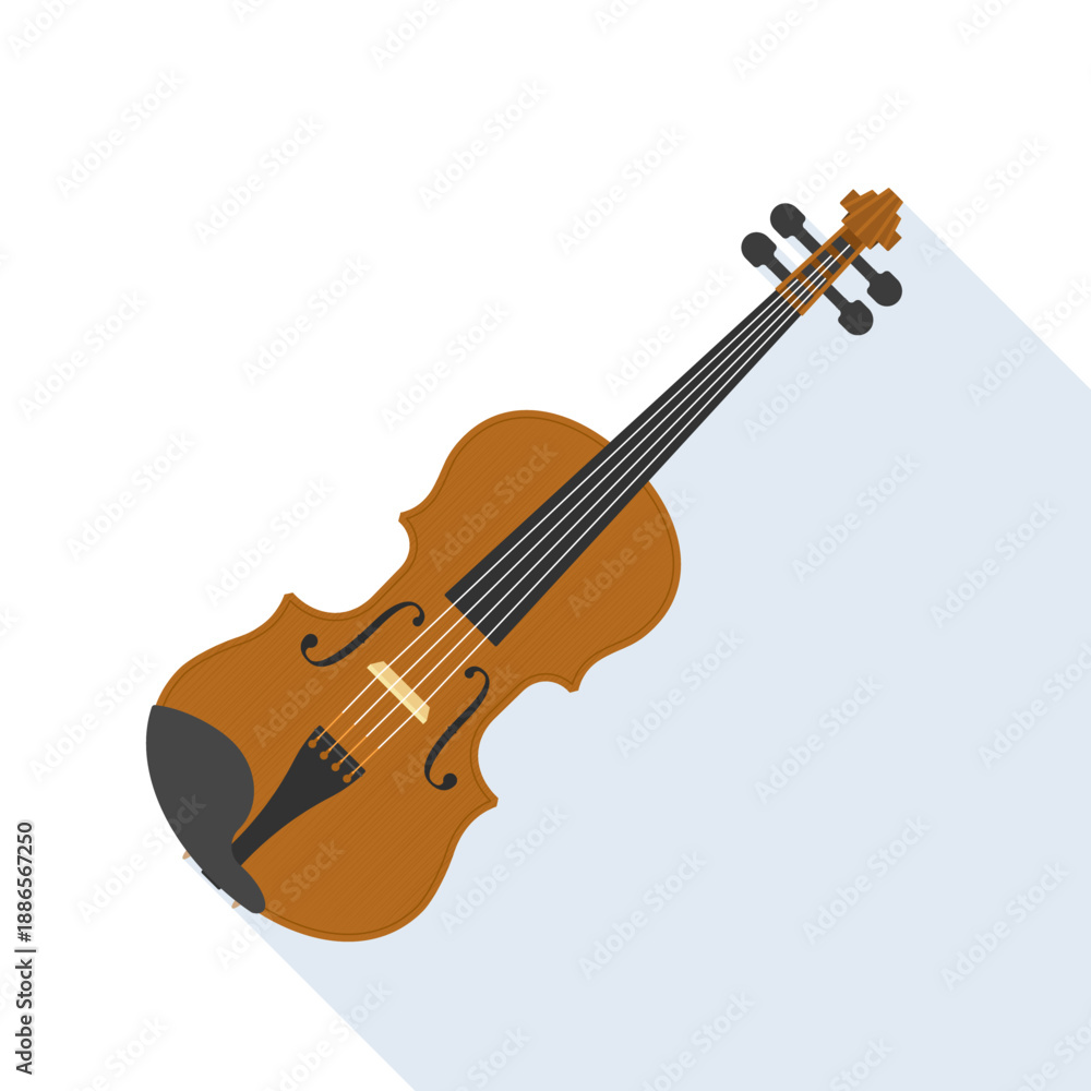 Fototapeta premium Flat Design Violin Angled with Long Shadow on White Background