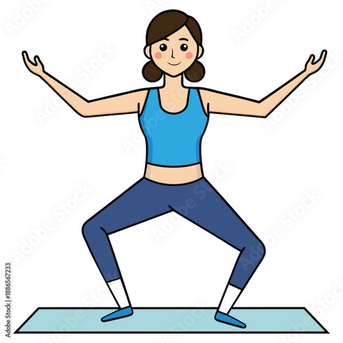 Woman doing yoga exercises on white background