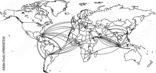 World map with global connection lines and flight paths vector