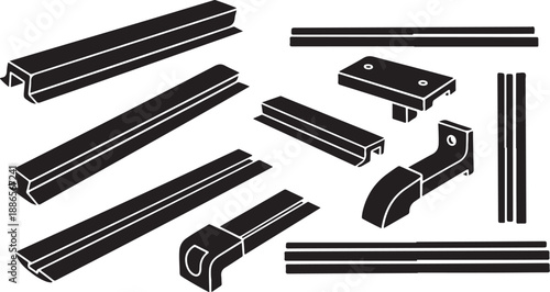 Industrial metal parts and components in black and white