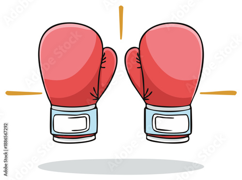 Pair of red boxing gloves ready for a fight with stylized golden lines