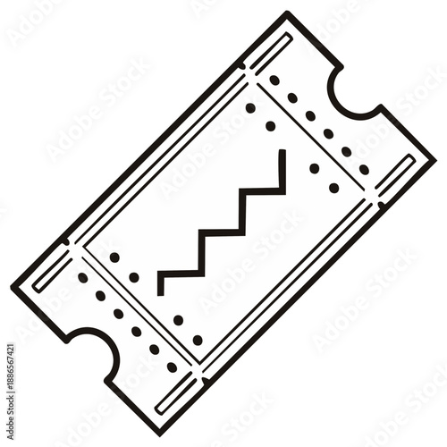 Stylized ticket icon with zigzag pattern and perforated edges