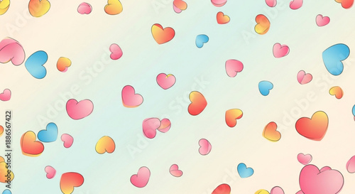 Colorful heart shapes in pastel colors on soft gradient background for love and valentine's day concepts