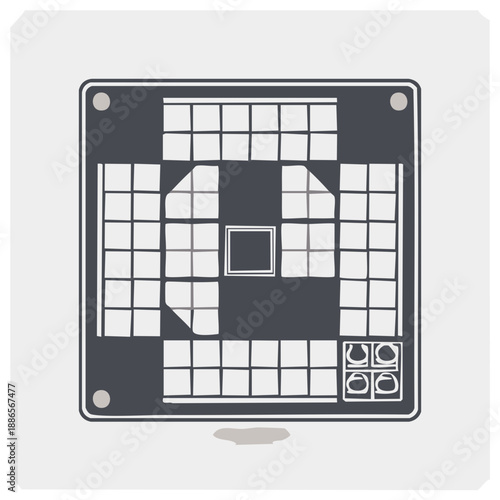 Abstract board game illustration, top view, conceptual design, strategic play, game night