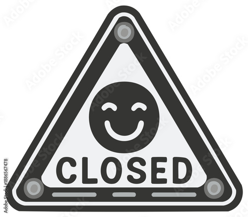 Closed Sign with Happy Face Symbol Warning Triangle
