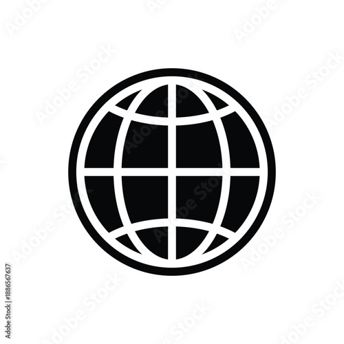 A simple black and white illustration of a globe on a plain background