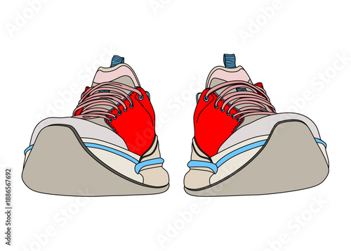 グレーと赤のスニーカーを正面から見たフラットなイラスト