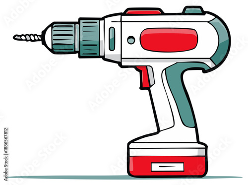 Vibrant vector illustration of a modern cordless power drill with a bit ready for home improvement tasks